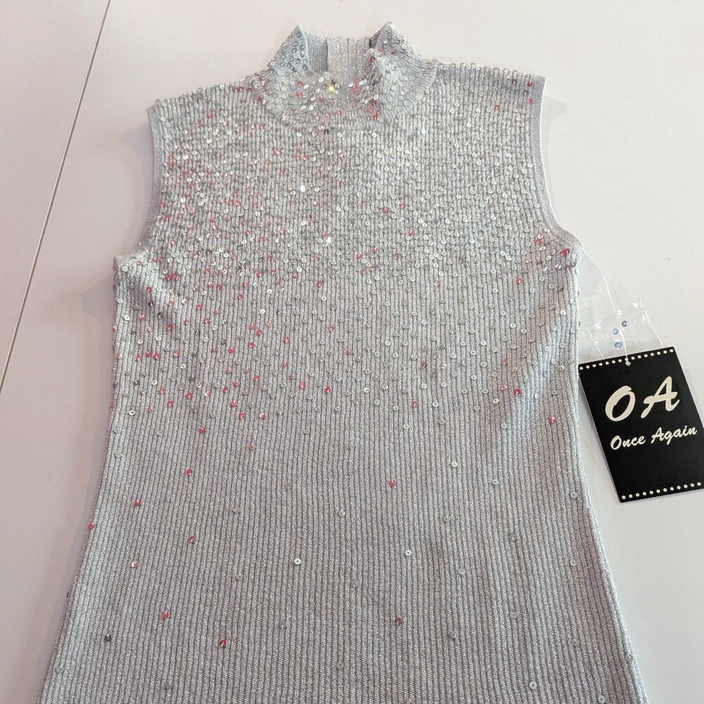 Silver Sequin Ribbed Tank Top